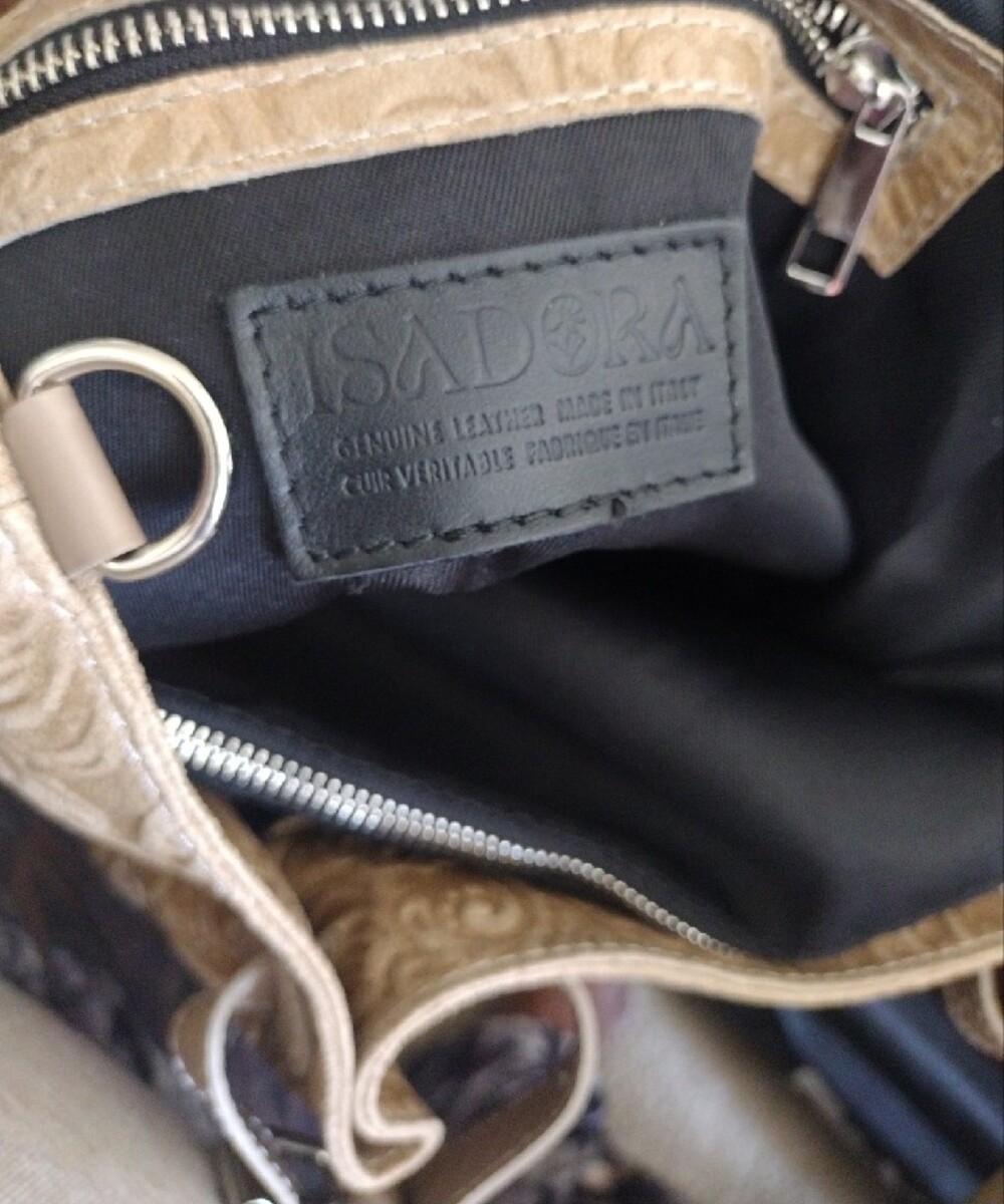 Isadora Italian Leather Embossed Floral Tote Handbag - Beige - Picture 7 of 11